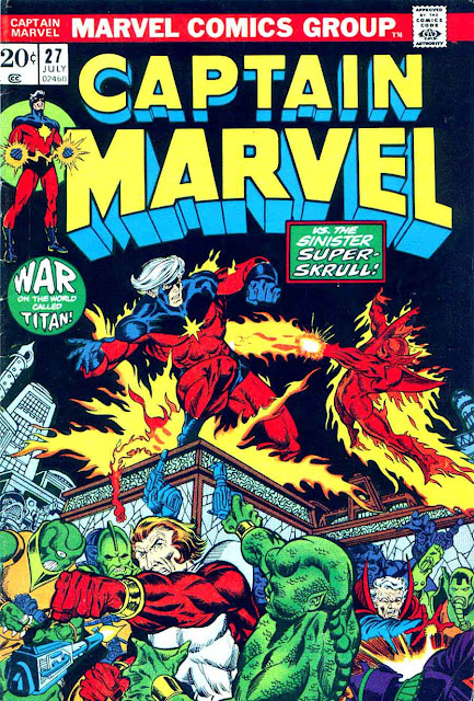 Captain Marvel #27 marvel 1970s bronze age comic book cover art by Jim Starlin Captain Marvel #27 marvel 1970s bronze age comic book cover art by Jim Starlin