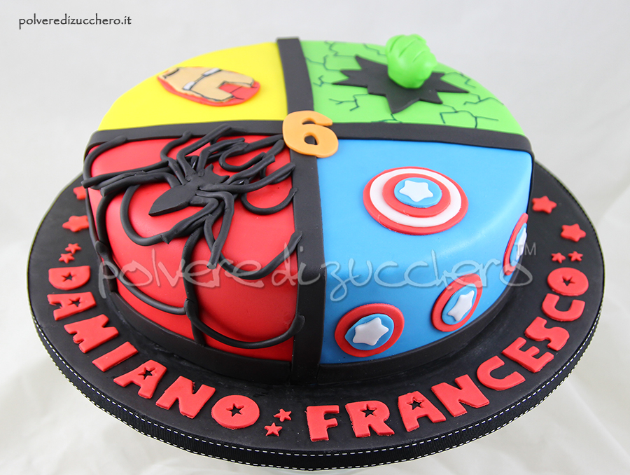 cake design pasta di zucchero super eroi Hulk Iron Man Spider man Capitan America polvere di zucchero