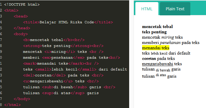 Kode Text Formatting HTML - Rizka Code