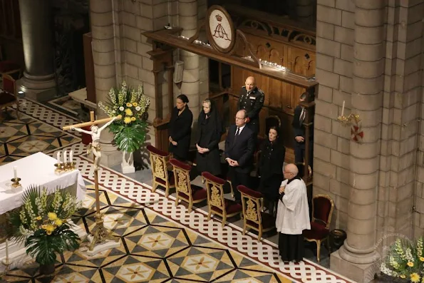 Princess Charlene, Princess Caroline, Prince Albert II and Princess Stephanie attends a mass to honor the 10 year anniversary of the death of Prince Rainier III at the Monaco Cathedral