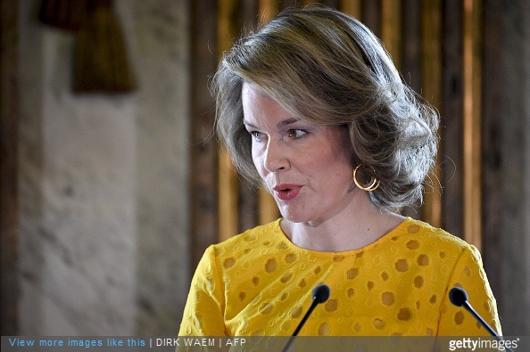 Queen Mathilde of Belgium speaks during the award ceremony for the Queen Mathilde Prize 2015 at the Royal Palace in Brussels on May 7, 2015.