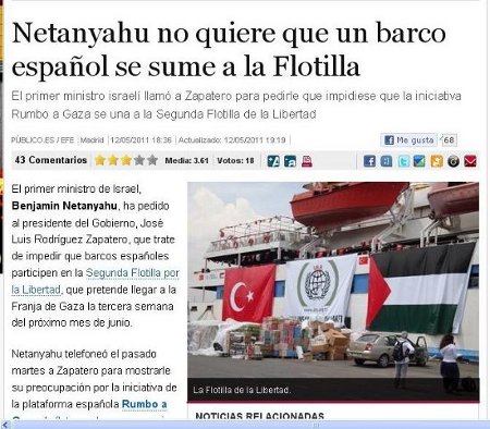 Netanyahu no quiere que un barco español se sume a la Flotilla.