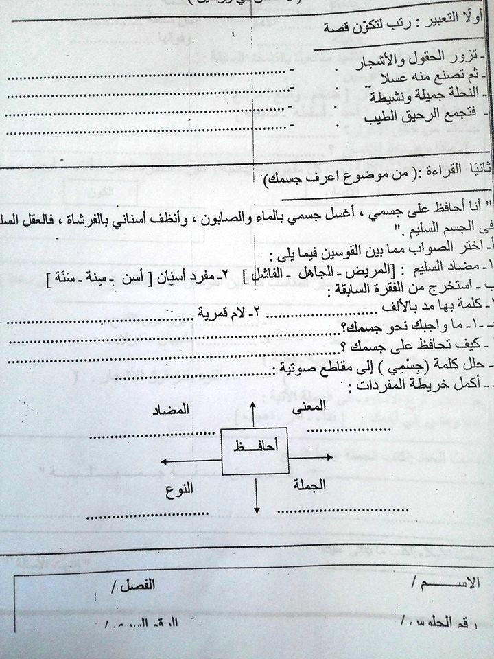 امتحانات عربي الصف الثانى الابتدائي ترم ثان 2016 6