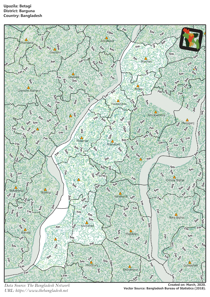  Betagi Upazila Elevation Map Barguna District Bangladesh