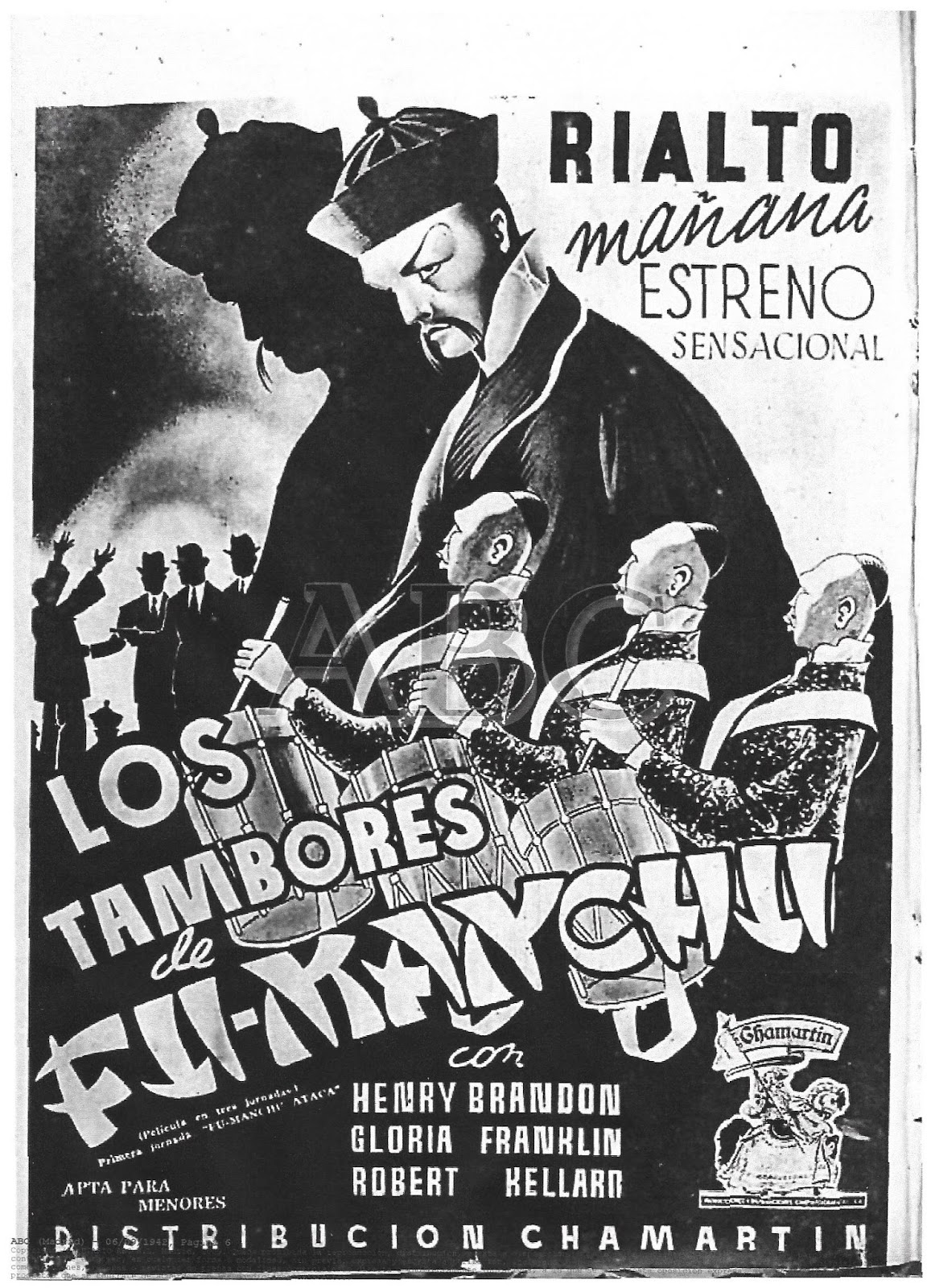 CINE PROGRAMAS DE MANO LOS TAMBORES DE FU MANCHÚ/JOHN ENGLISH