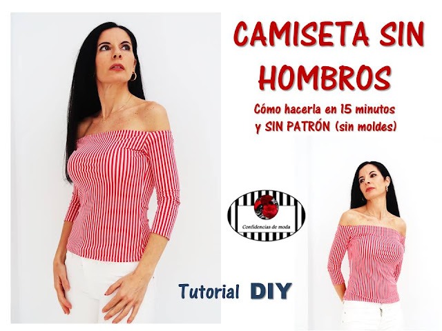 Cómo hacer una CAMISETA SIN HOMBROS en 15 minutos y SIN PATRÓN (sin molde). Tutorial DIY