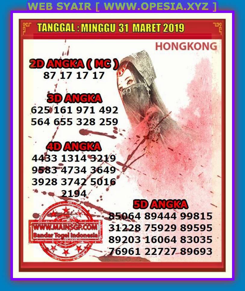 Kode Syair Hk Minggu 31 Maret 2019 Kode Syair Sgp Hk Sd Motesia