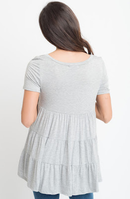 Buy now Grey Short Sleeve Ruffled Tiered Tunic Online $10 -@caralase.com