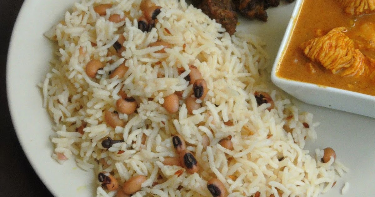 Priya's Versatile Recipes Vegan Blackeyed Peas Cumin Rice/Jeera Lobia