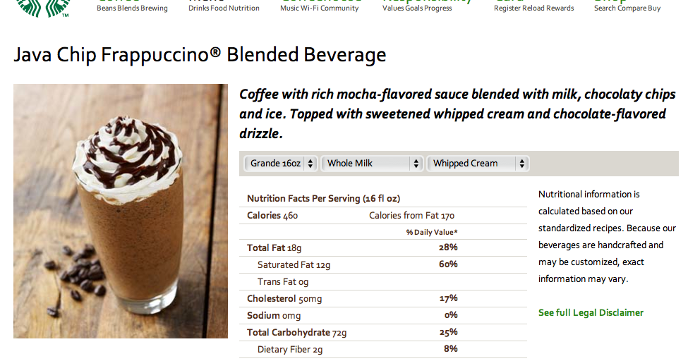 Caramel Frappuccino Calories In Tall Java Chip Frappuccino Tall