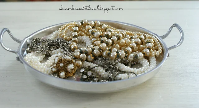vintage silver escargot dish baking tray pearls jewelry