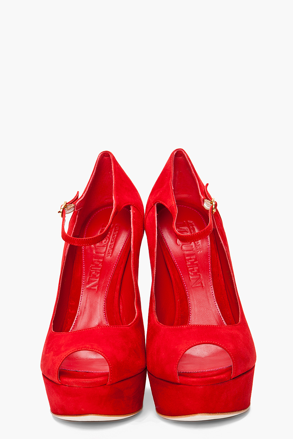 red wedges with ankle strap