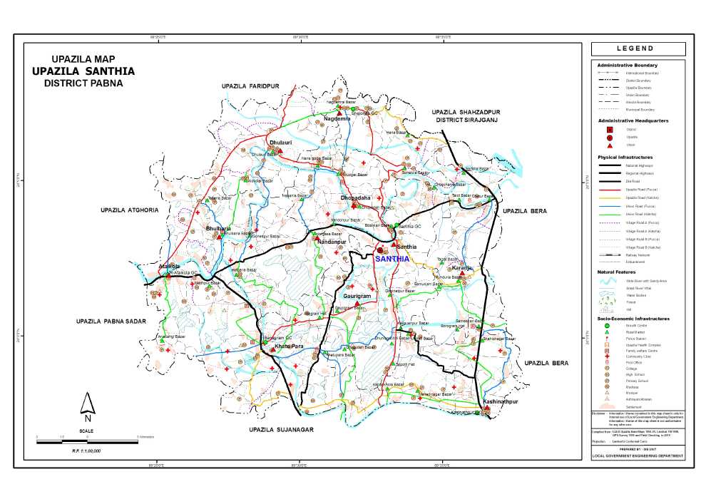 Santhia Upazila Map Pabna District Bangladesh