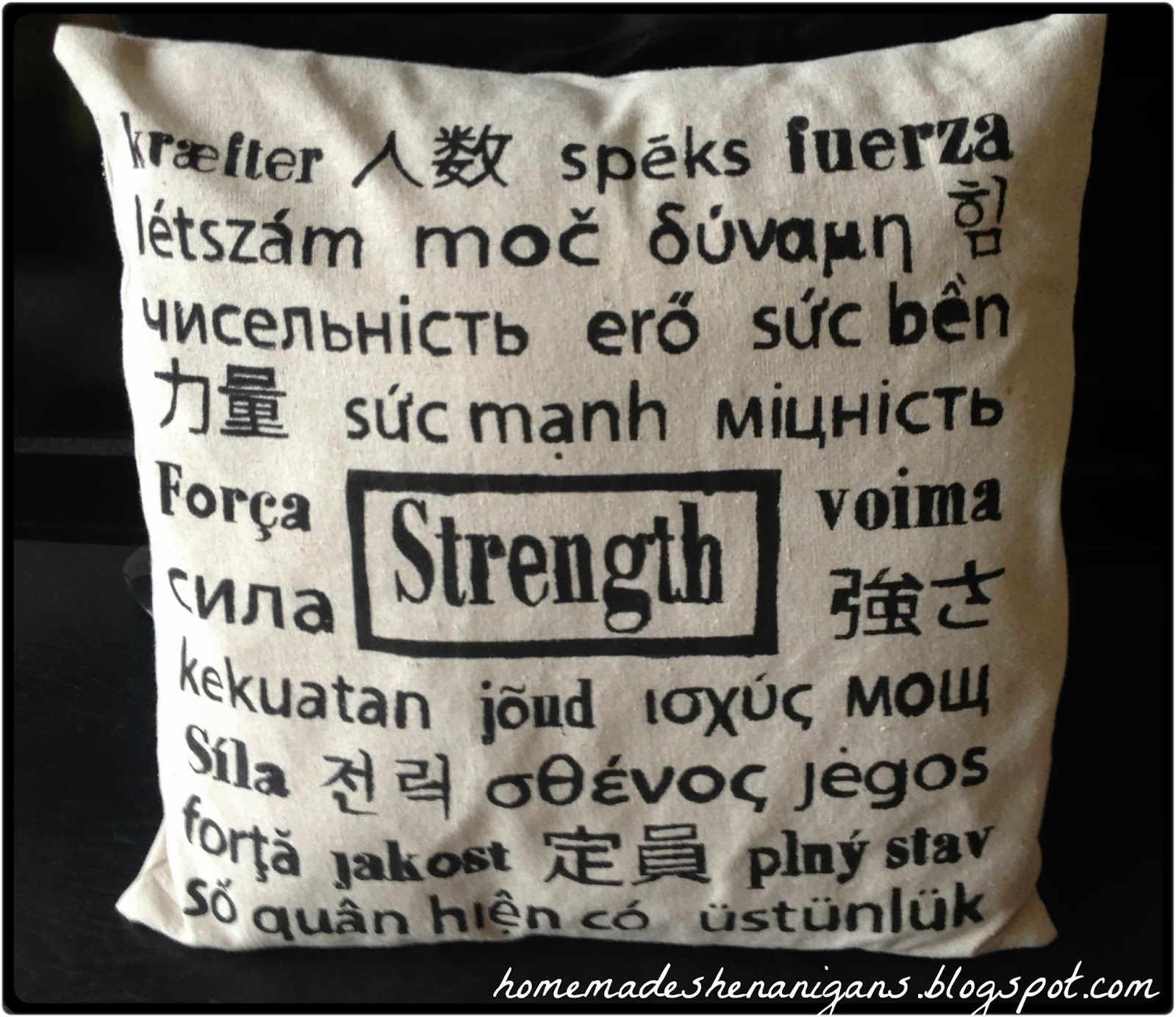 Homemade Shenanigans Stenciled Strength Pillow