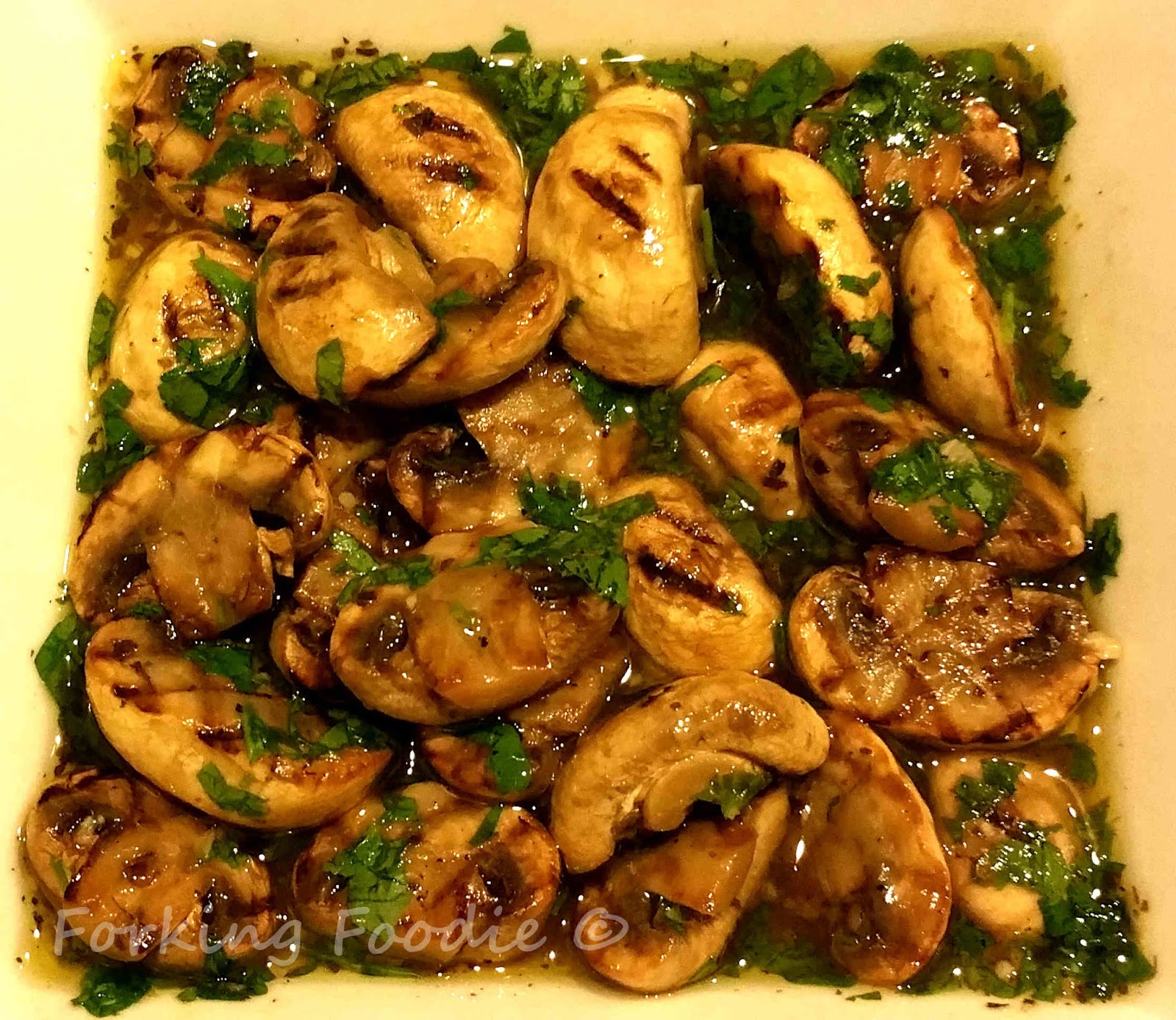 Forking Foodie Marinated Mushrooms with Garlic, Lemon and Herbs, and