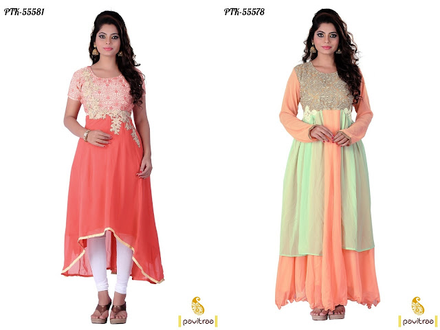 Long trendy ladies women girls kurtis tunics in anarkali style for wedding parties online shopping at cheapest price