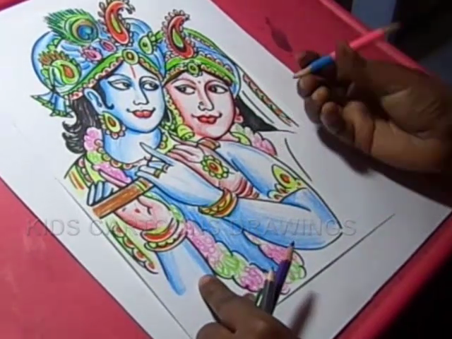 KIDS CARTOON DRAWINGS: How to Draw Lord Radha Krishna Color Drawing