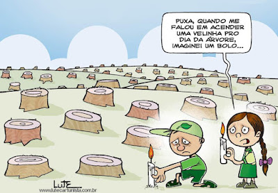 Resultado de imagem para charge feliz dia da arvore sem arvore