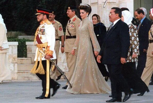 Queen Rania, King Abdullah II, Crown Prince Hussein, Princess Iman, Princess Salma and Prince Hashem. Wedding of King Abdullah II and Rania