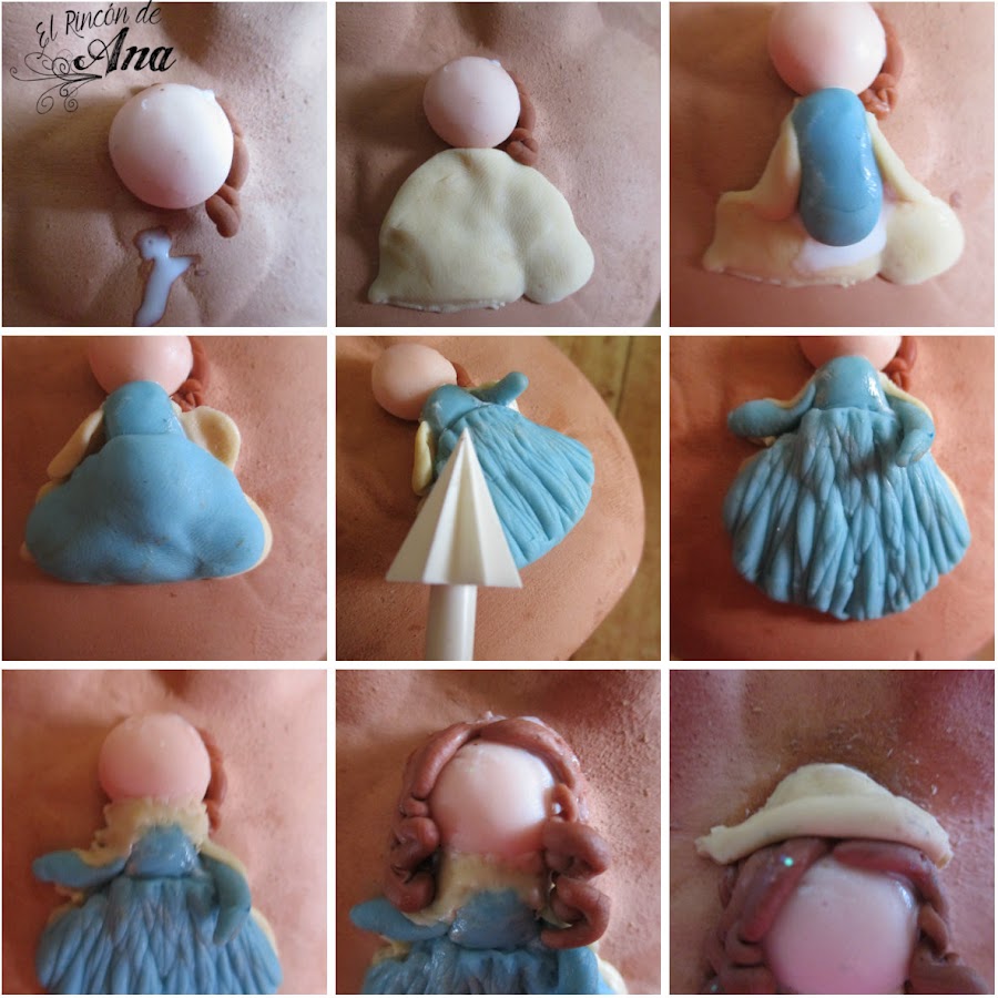 Divina pastora hecha con porcelana fría aplicada sobre una maceta