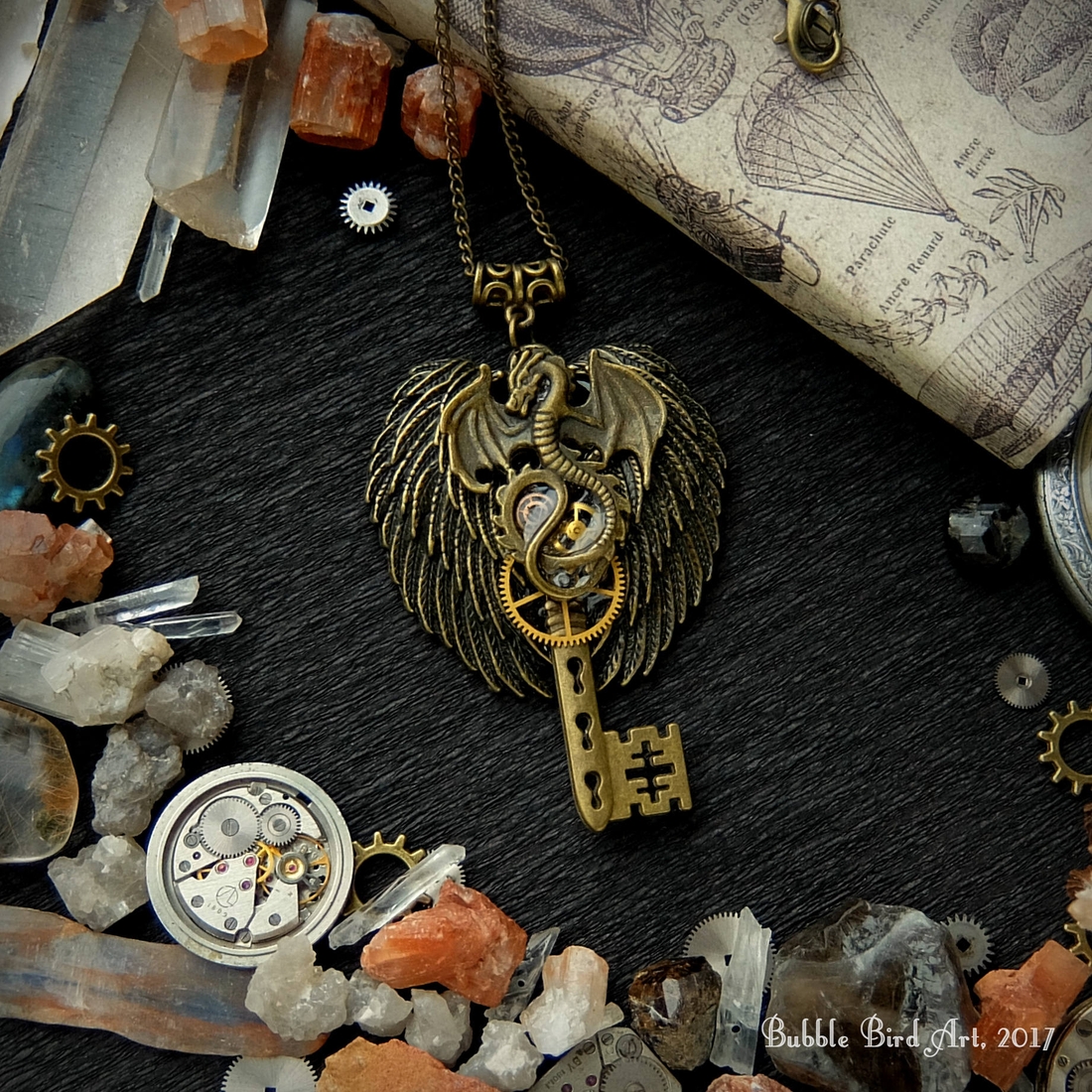 01-Dragon Key Pendant-Victoria-Klochko-Steampunk-Animal-Jewellery-with-Clock-Parts-www-designstack-co