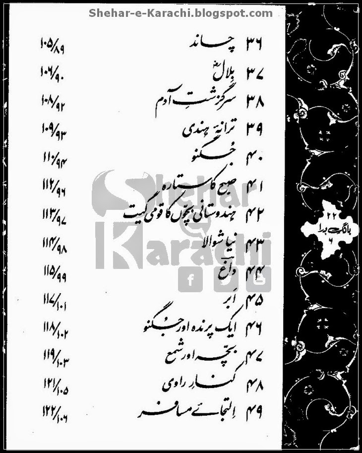 Complete Contents List Of Bang-e-dara - با نگ درا (The Call of the