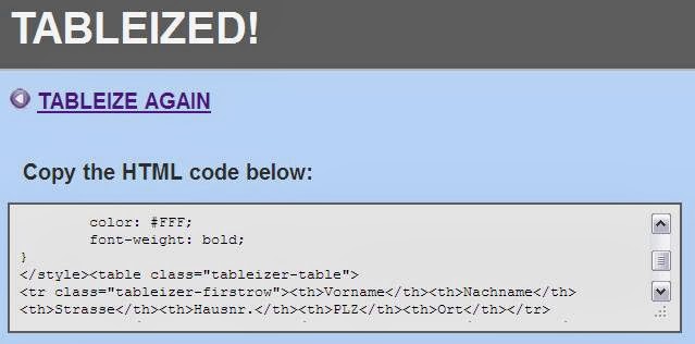 Tableizer Html Excel-Tabellen in sauberes HTML umwandeln - Blogger Tipps