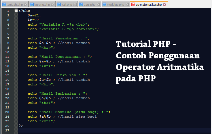 Contoh Lengkap operator aritmatika pada PHP Zikri Tekno