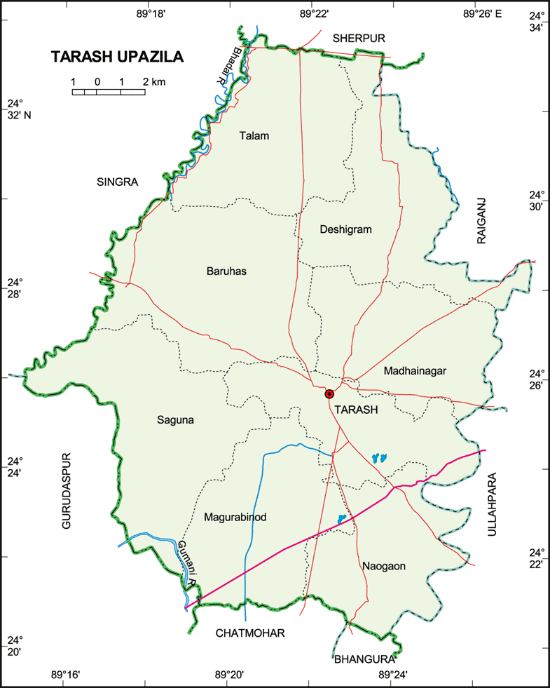 Tarash Upazila Map Sirajganj District Bangladesh