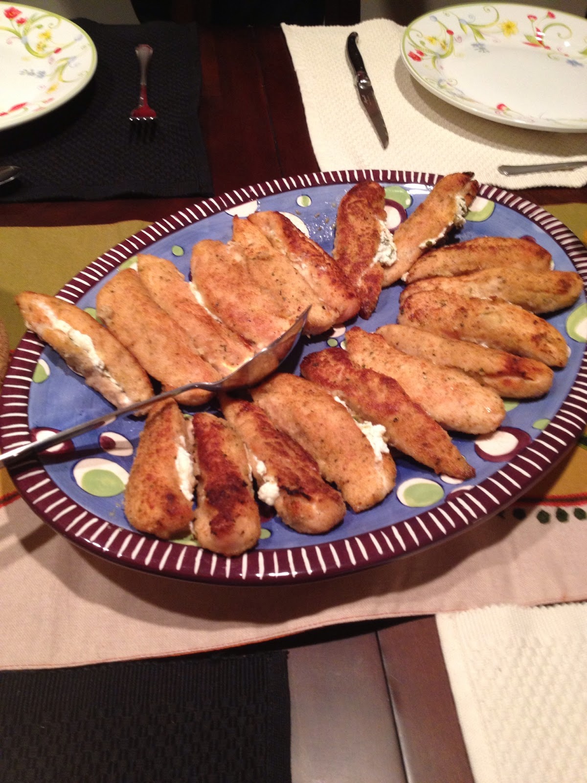 Home on my Range Chicken Tenders Stuffed with Goat Cheese