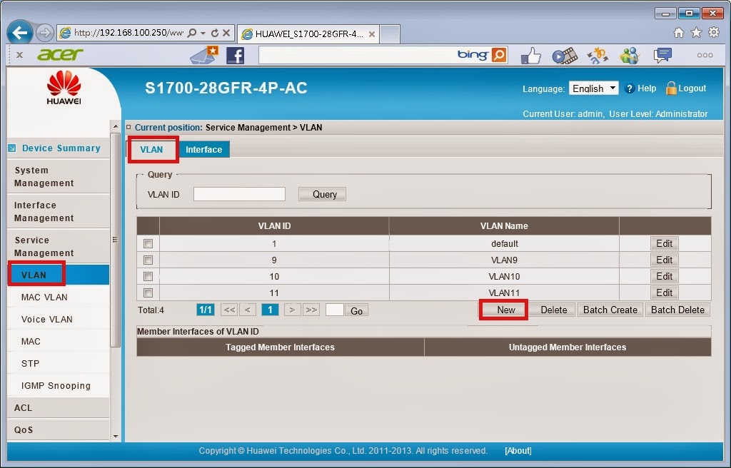 Chandler Huawei S1700 Giga switch Trunk and VLAN setting