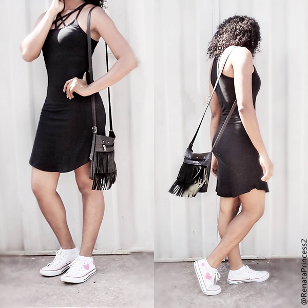 vestido preto com all star branco