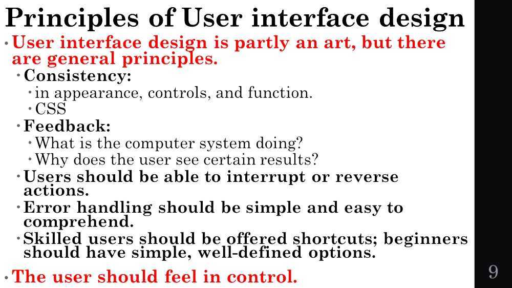 Principles of user interface design