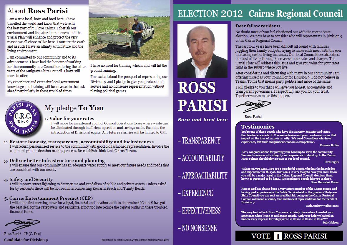 Cairns Forum | Ross Parisi - Blog: 'Parisi Plan' | Brochure No. 2