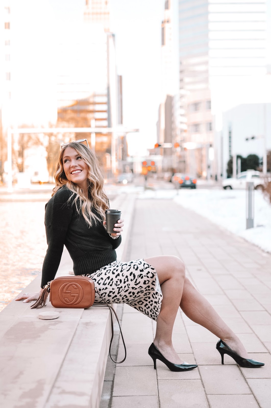 Amanda Martin, OKC Blogger, turns 29 in style with a leopard skirt and chic sweater top. 