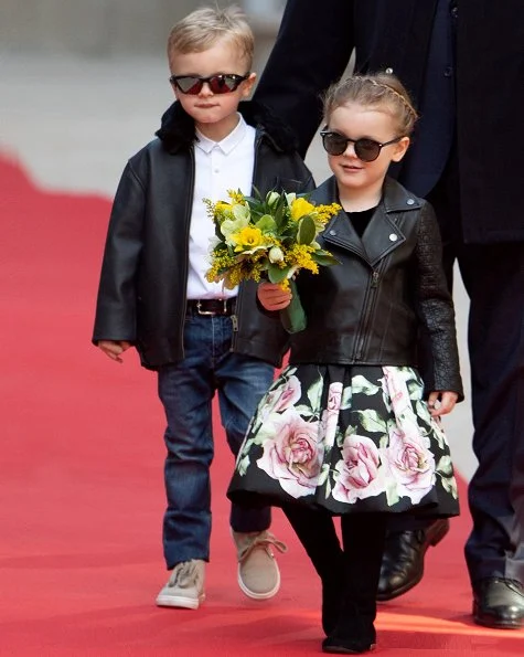 Prince Albert, Prince Jacques, Princess Gabriella and Pierre Casiraghi. Princess Charlene is wearing Akris jacket
