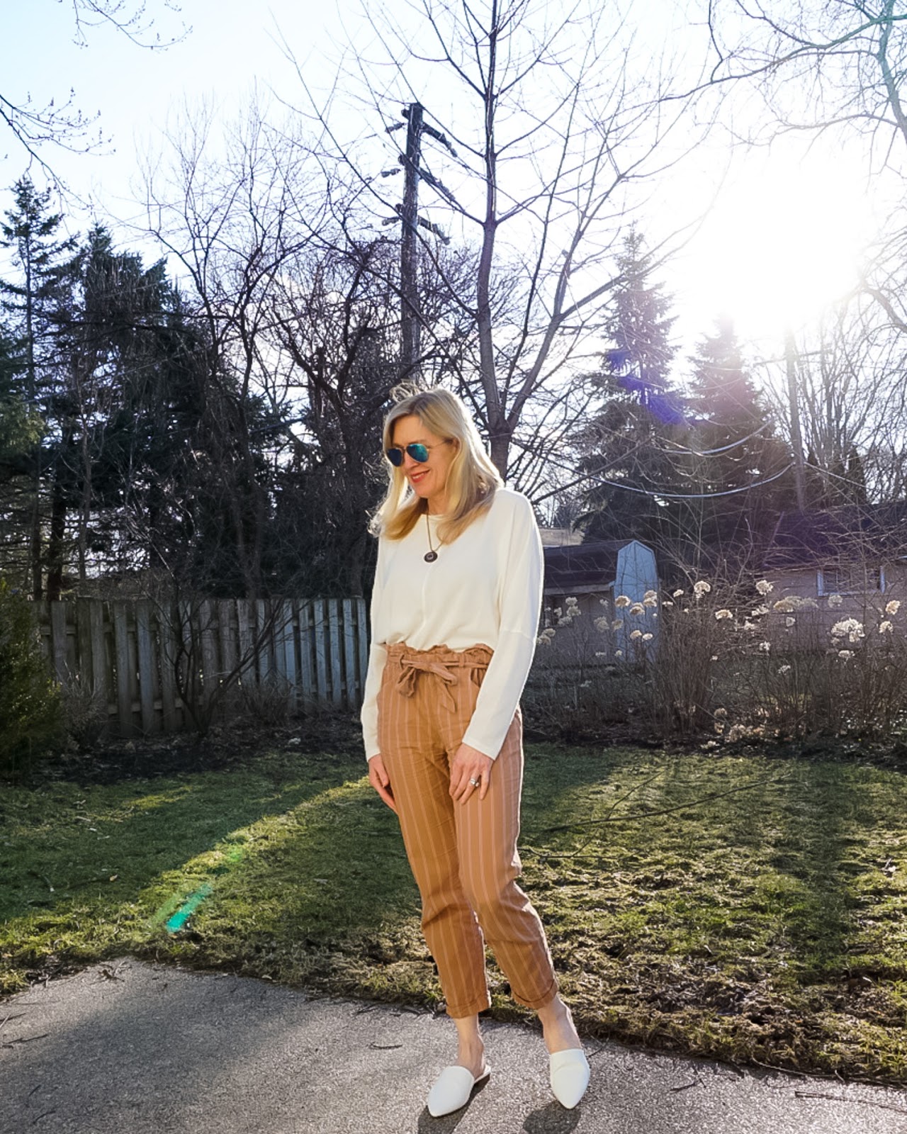Sydne Style shows comfy outfit ideas in paperbag waist pants  Sydne Style