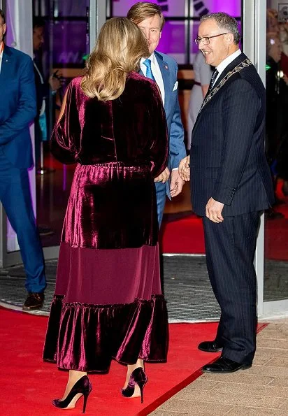 Princess Beatrix. Queen Maxima wore a new Basilia velvet midi dress by Zeus + Dione