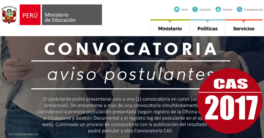 MINEDU: Convocatoria CAS ENERO 2017 - Más de 200 Puestos de Trabajo en el Ministerio de Educación - COAR - www.minedu.gob.pe MINEDU: Convocatoria CAS ENERO 2017 - Más de 200 Puestos de Trabajo en el Ministerio de Educación - COAR - www.minedu.gob.pe