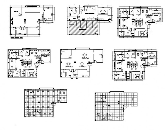 ADMINISTRATION OFFICE BUILDING FLOOR PLAN AND COVER PLAN CAD DRAWING DETAILS DWG FILE