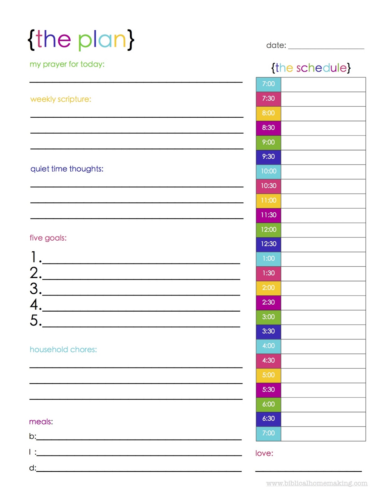 the Plan A Colorful Free Daily Planner Printable Biblical Homemaking  the Plan A Colorful Free Daily Planner Printable Biblical Homemaking