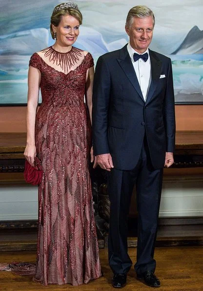 King Philippe and Queen Mathilde attended a state dinner in the Ballroom of Rideau Hall, the official residence of Governor General Julie Payette