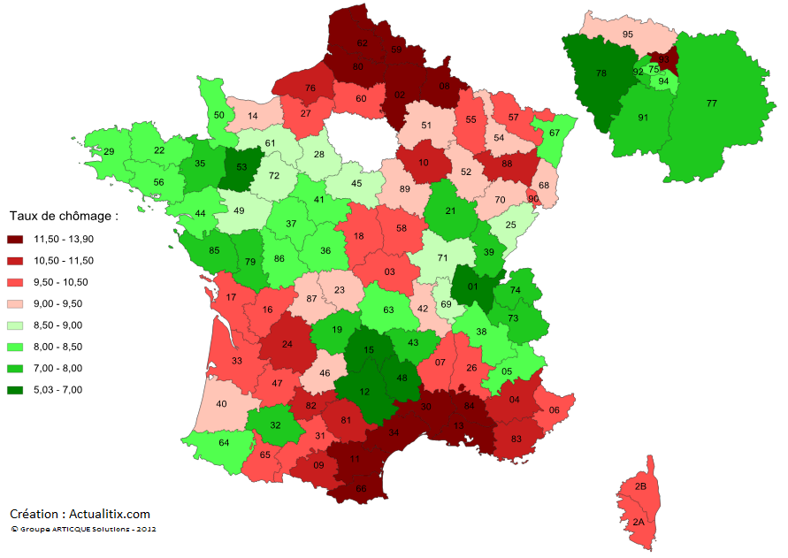 Unemployment by region in France Vivid Maps