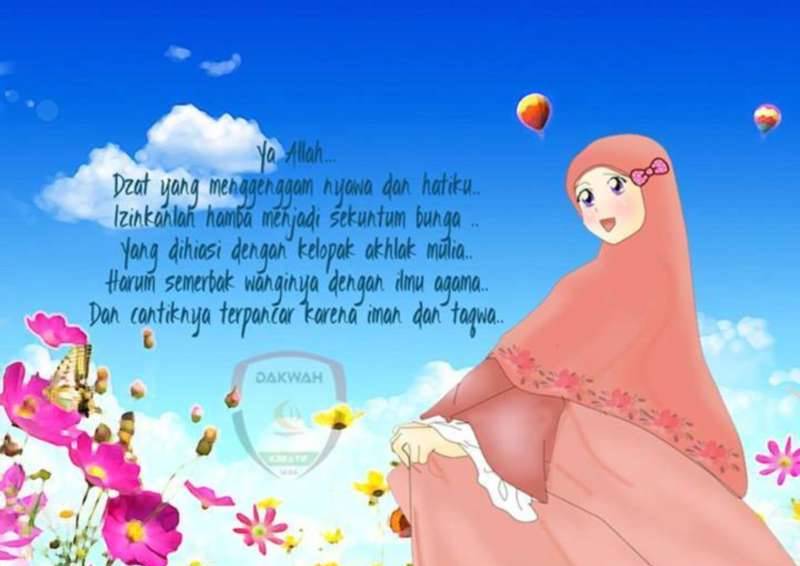 14 Kartun Muslimah Imut Membawa Bunga Anak Cemerlang