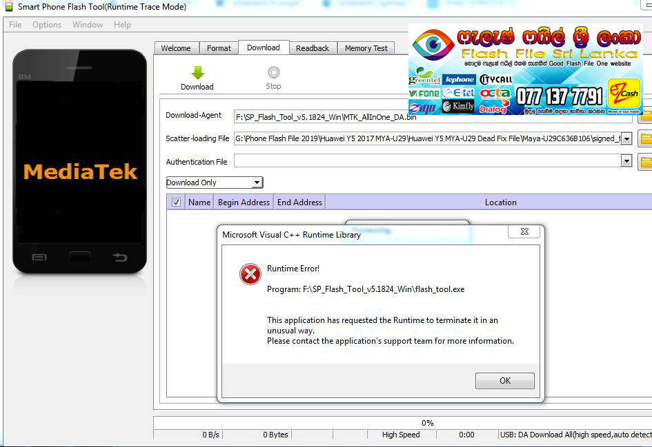 FlashFileSriLanka How to fix SP Flash Tool Runtime Error