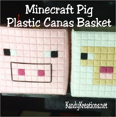 Decorate your child's room with this easy and fun Minecraft Pig plastic canvas basket.  This free plastic canvas pattern is perfect for holding all kinds of toys and junk to keep your Minecraft bedroom organized and fun.