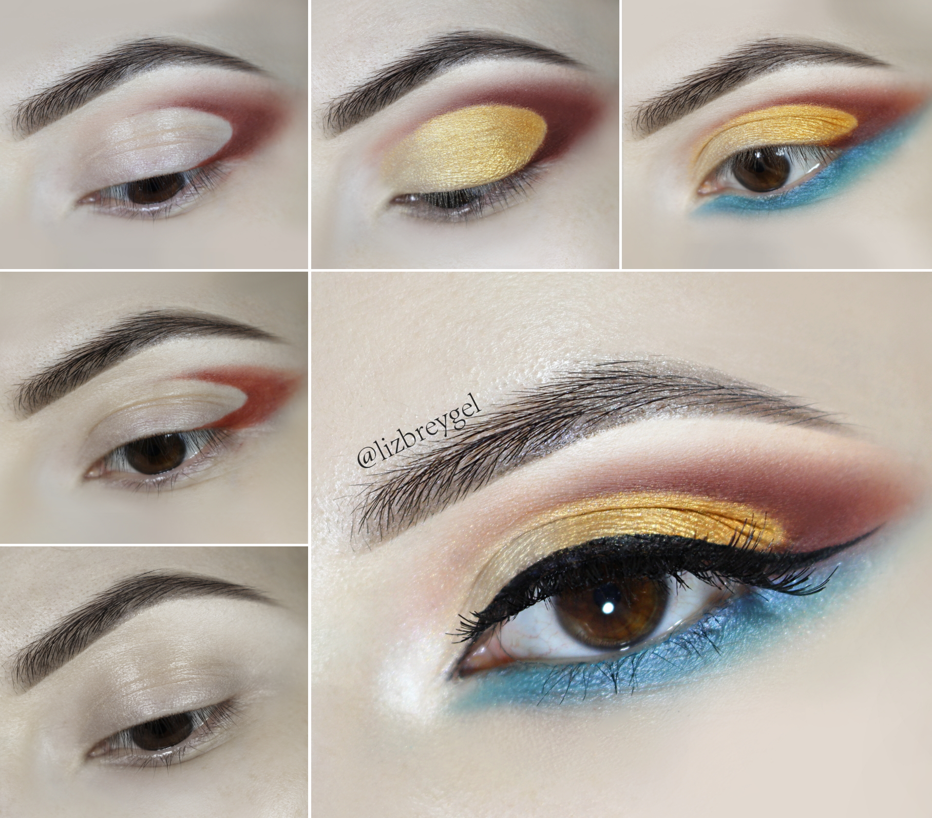 step-by-step makeup pictorial showing how to do a beautiful eye look for Coahella festival