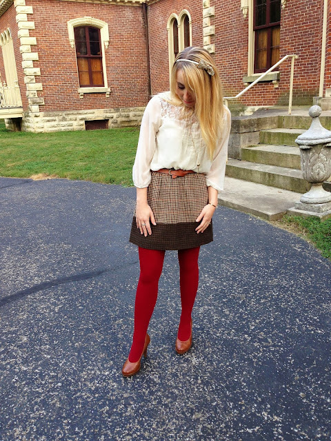 Putting a Bow on Tweed Skirts and Colored Tights - CLASSY SASSY