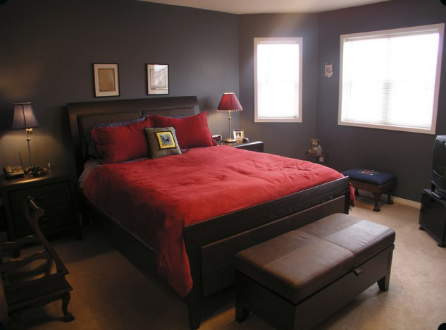 Элегантные спальни в красно-серых тонах фото