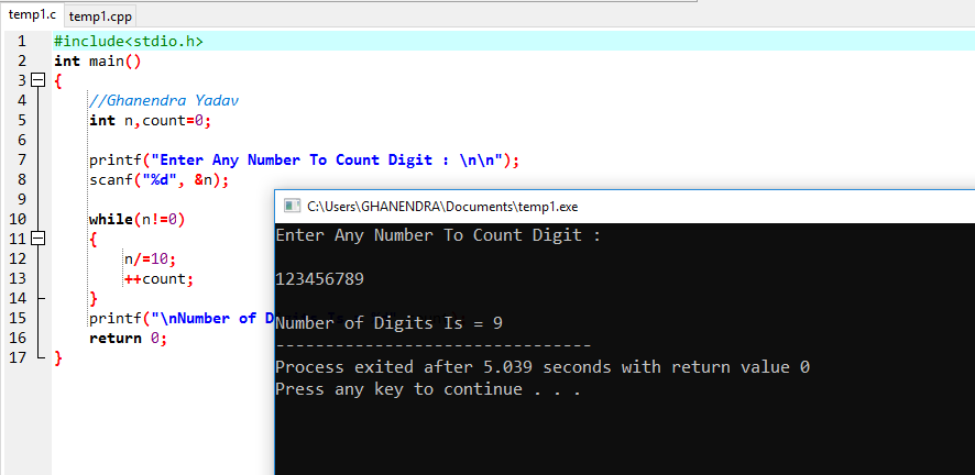 C Program to Count Number of Digits of A Number (Integer)